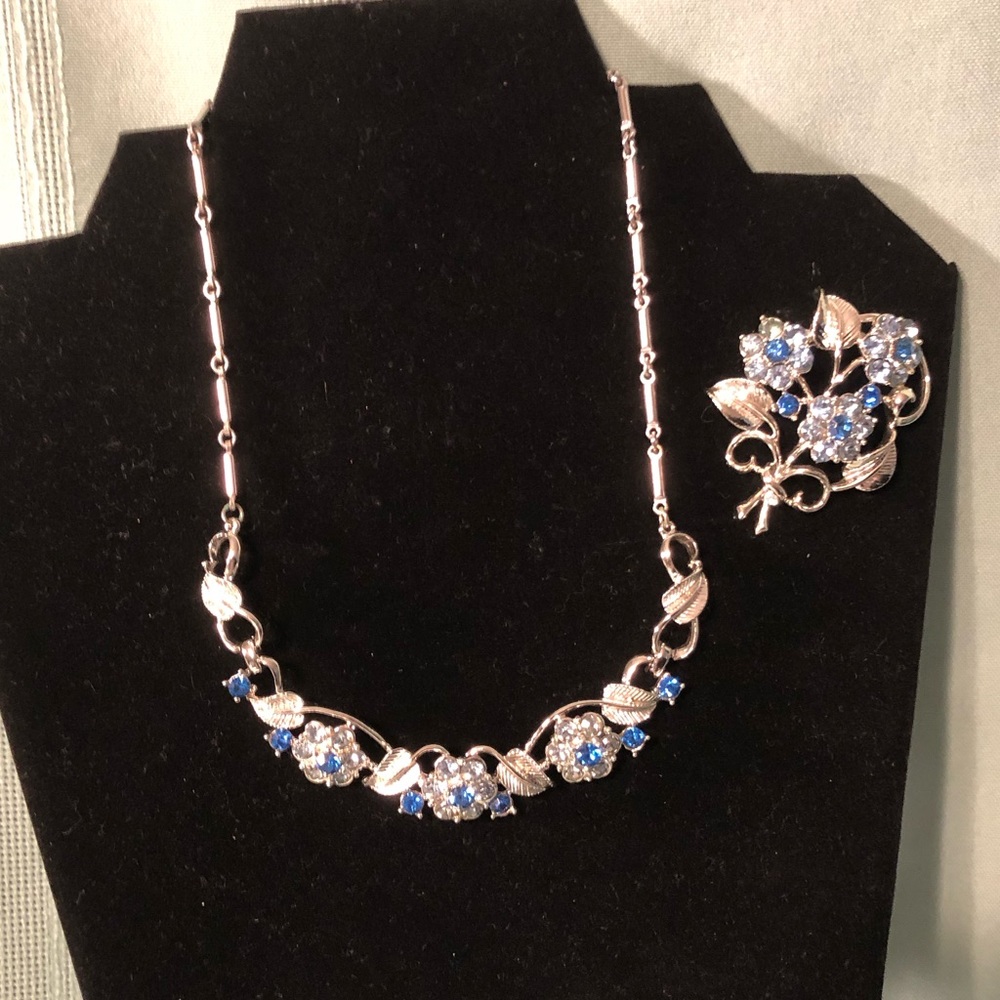 Vintage Blue crystal/stone Necklace & Brooch